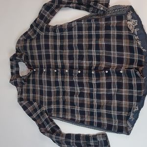 Johnny Was Plaid Floral Top Blouse Medium